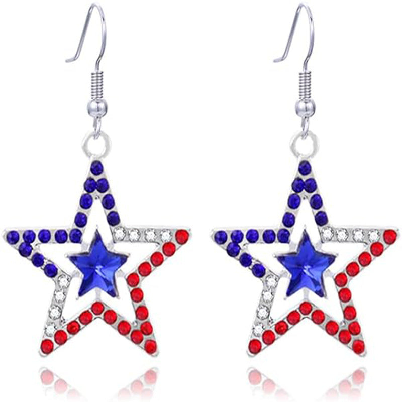 Wholesale Independence Day flag love bow five pointed star earrings