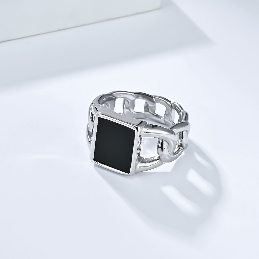 Wholesale Hip Hop Tiger Eye Gemstone Titanium Steel Ring