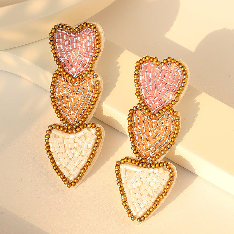 Wholesale Wholesale Hand-sewn Bohemian Heart Earrings
