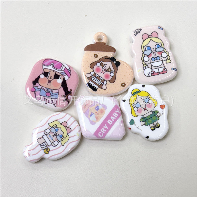 Wholesale 100pcs/pack Through-hole cartoon doll print irregular beaded pen accessories OLY Exclusive