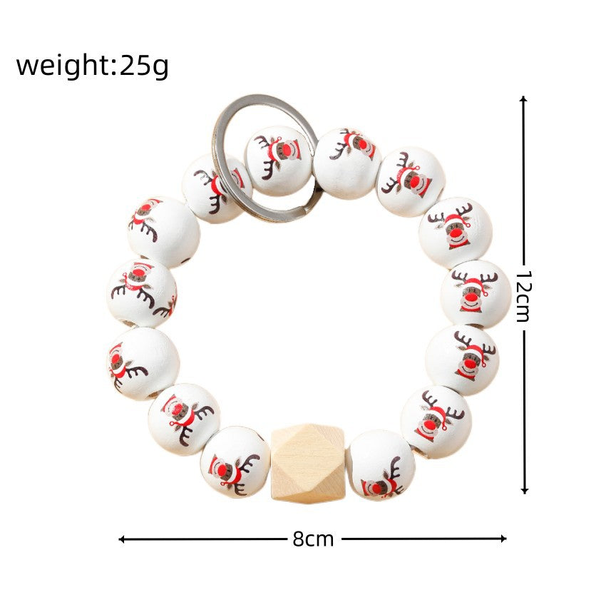 Wholesale Christmas Elk Wooden Beaded Wrist Keychain