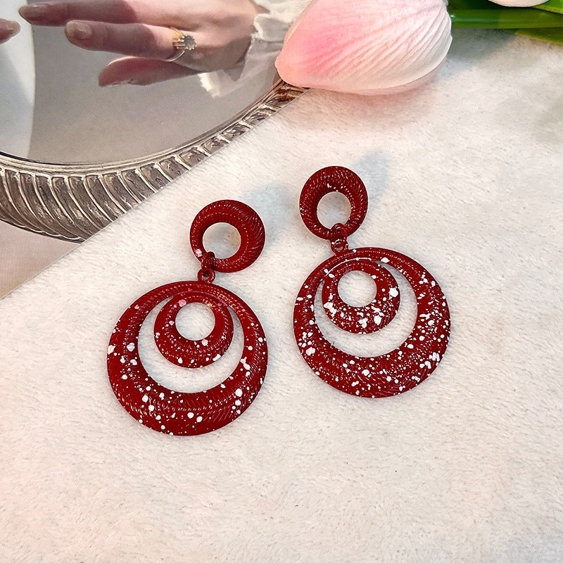 Wholesale  Hot Sale Color Geometric Circle Earrings Women Alloy Spray Paint Exaggerated Earrings Fashion Creative Spot Earrings