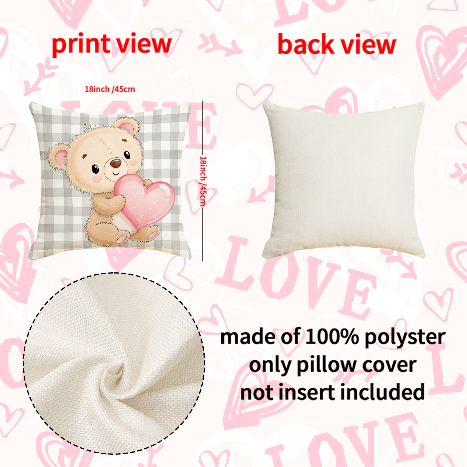 Wholesale Pink Suit Valentine' s Day Pillow Cover  Linen Letter Print