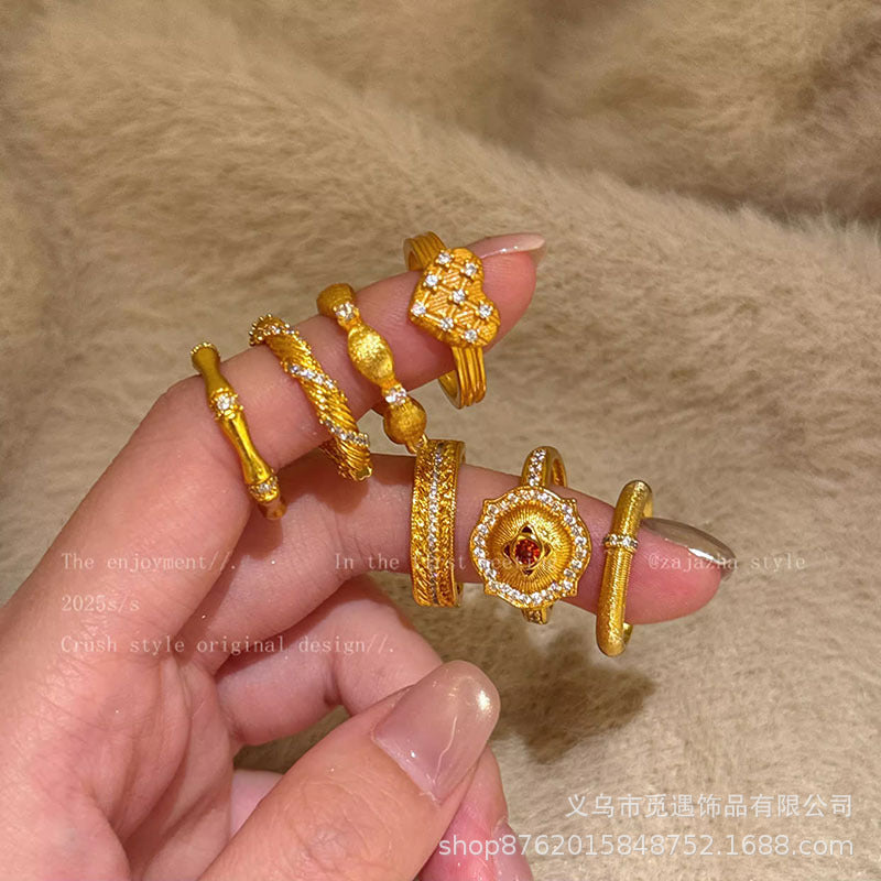 Wholesale Gold Zircon Heart Brushed Ring Women' s Unique Exquisite Food Ring