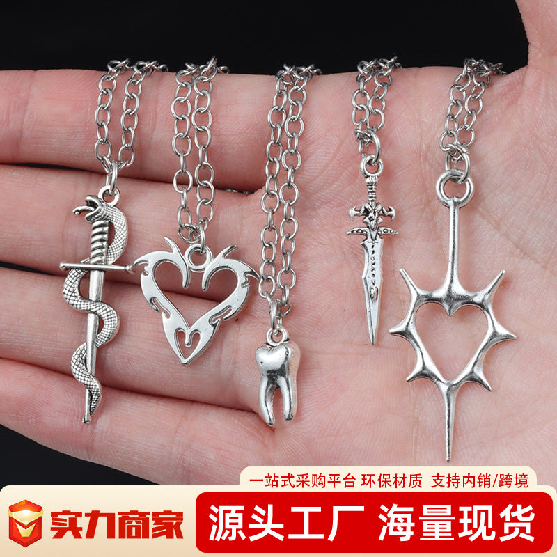 Wholesale Punk Snake Entangled Sword Retro Dark Silver Necklace