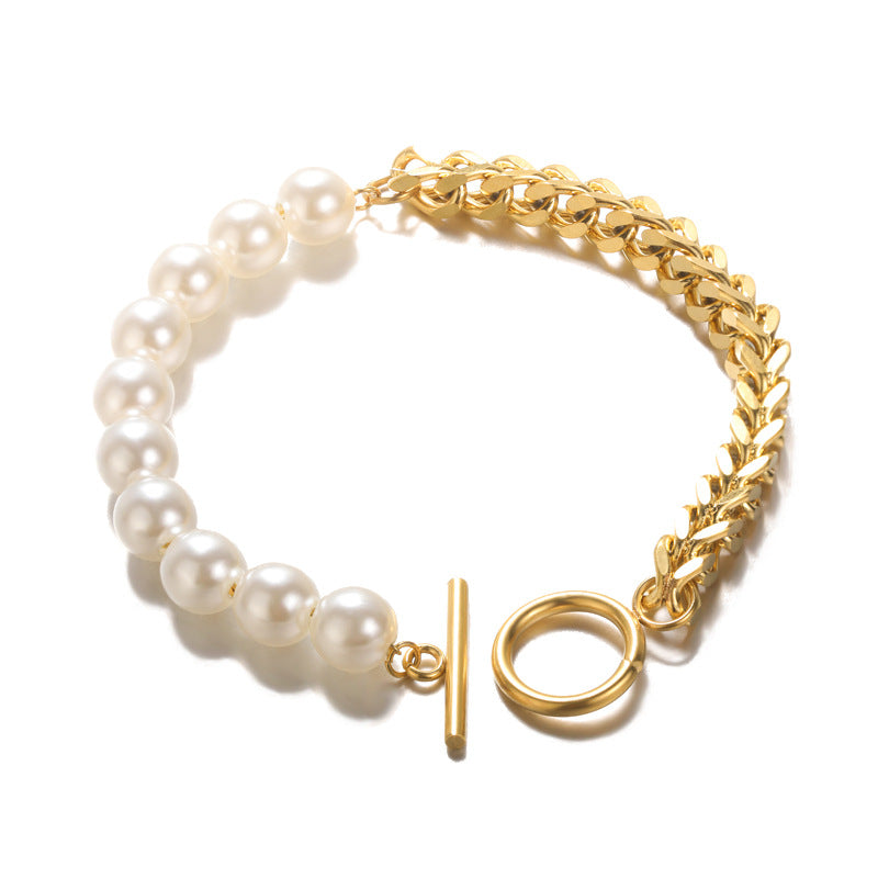 Wholesale personality chain Pearl stainless steel bracelet