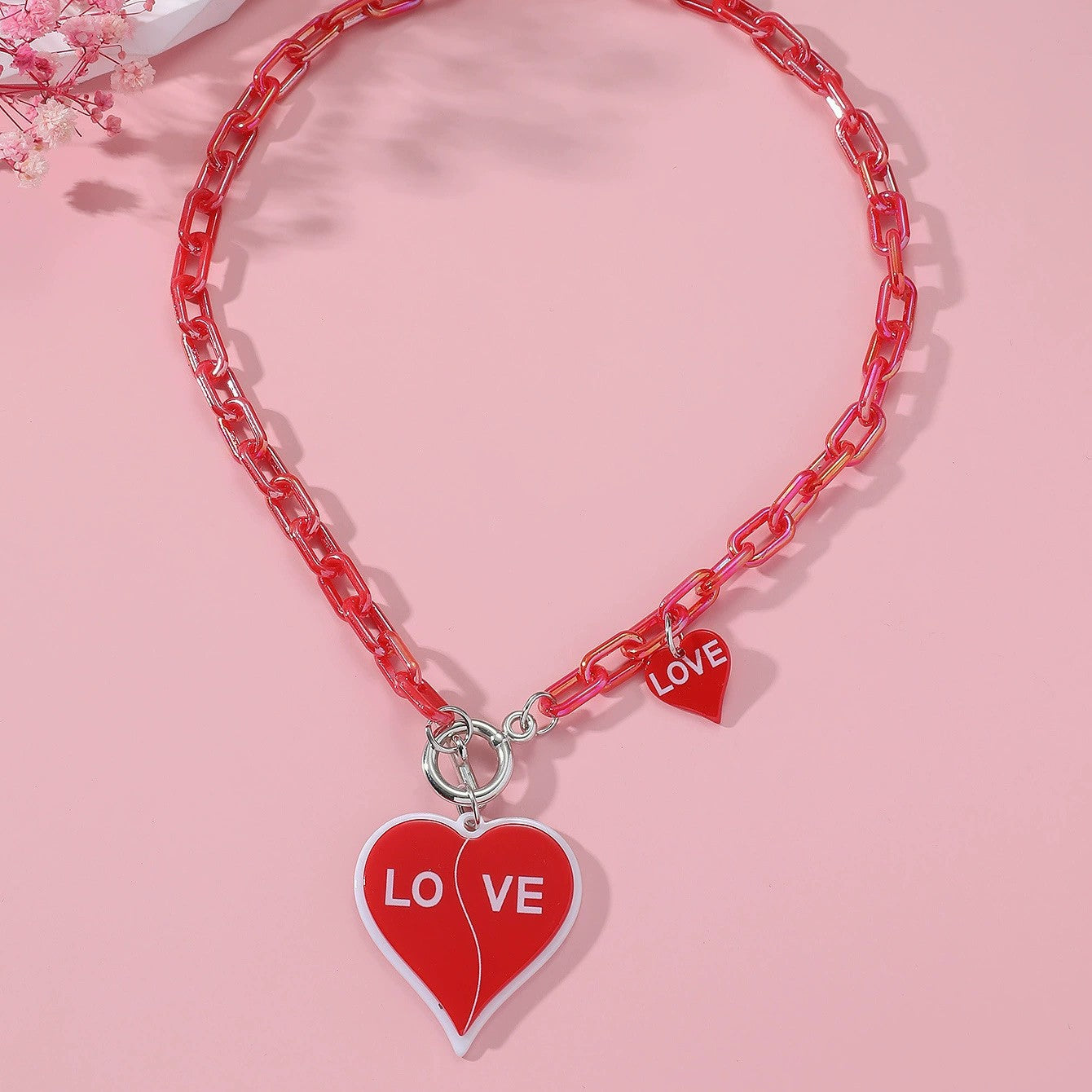 Wholesale Valentine's Day Acrylic Peach Heart Clavicle Chain