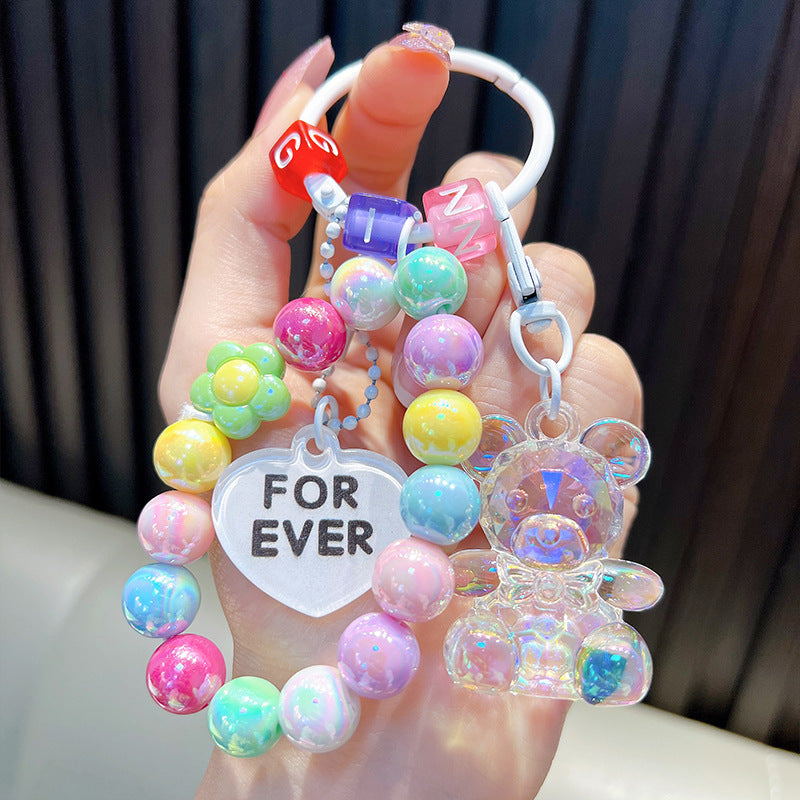 WholesaleDelicate Beaded Bear Seated Acrylic Keychain