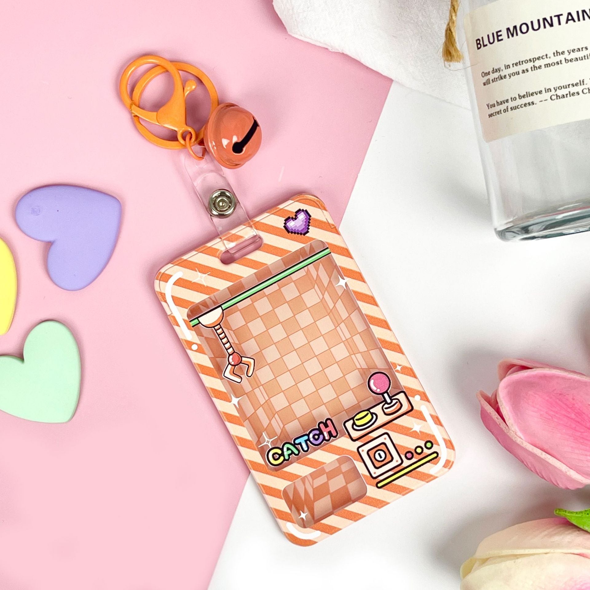 Wholesale latch type transparent card holder cartoon ID holder embossed bus card protective cover key chain