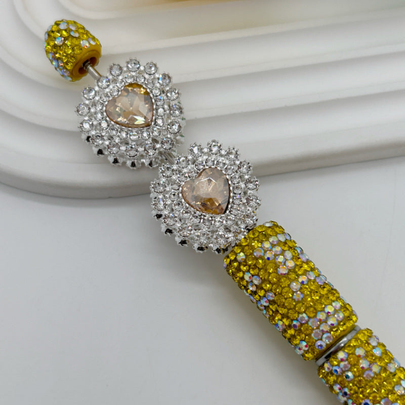 Wholesale 20pcs Double-layer Diamond Edge Love Double-sided Alloy Straight Hole 3D Crystal Beads