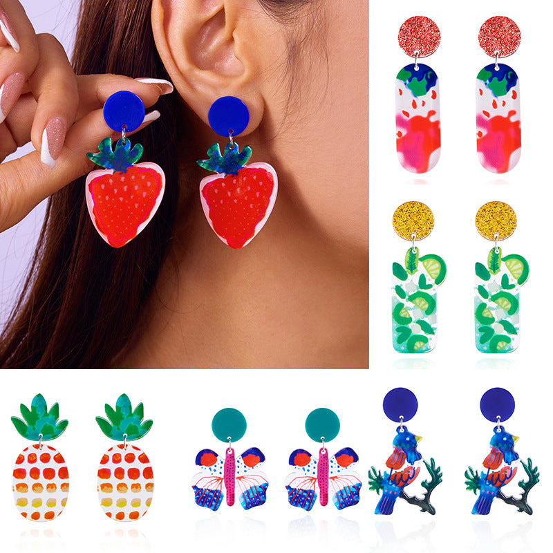 Wholesale Holiday Style Fashion Acrylic Butterfly Fruit Earrings