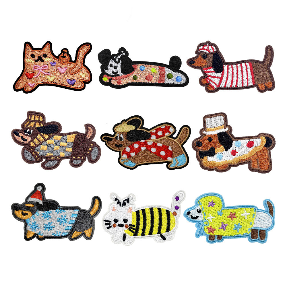Wholesale Embroidered Self Adhesive Dachshund Dog Patch Set Cute Cartoon Design For Coats DIY Fashion Accessory
