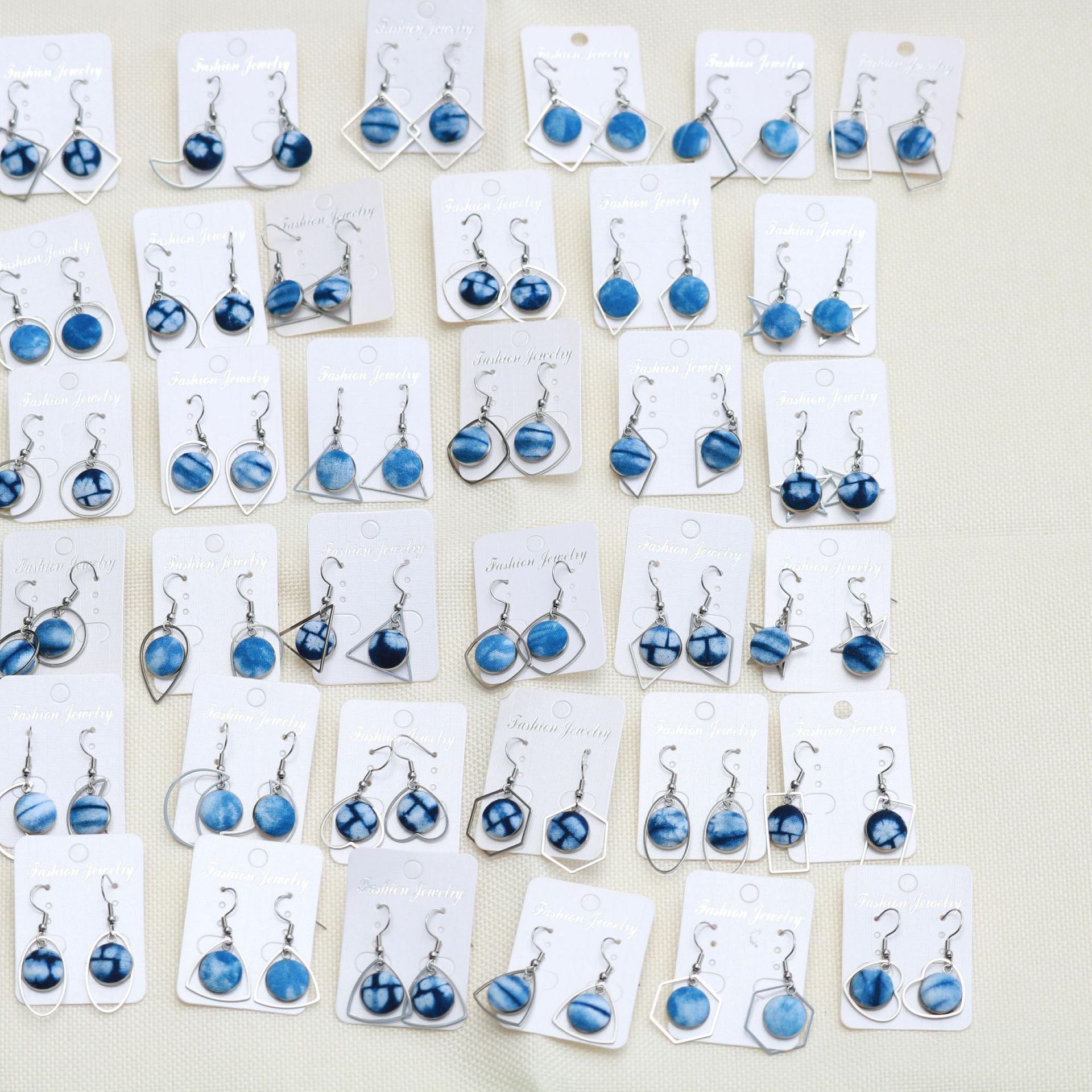 Wholesale Ethnic Style Earrings Tie-Dye Blue Dye Batik Hand-Woven Fabric Buckle Earrings Earrings