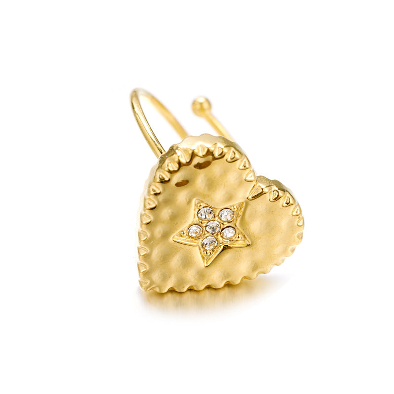 Wholesale Valentine's Day Stainless Steel Inlaid Zirconia Heart Opening Ring