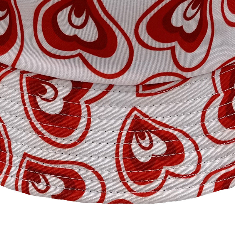 Wholesale Valentine's Day Peach Heart Red Heart Printed Polyester Fisherman Hat