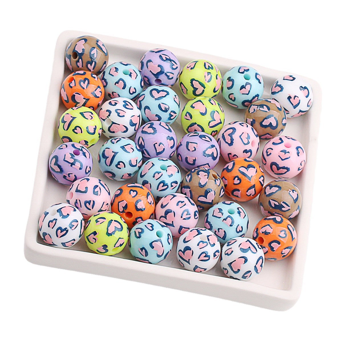 Wholesale 200pcs Acrylic UV Printing Two-color Love Heart Cover Light DIY Straight Hole Beads