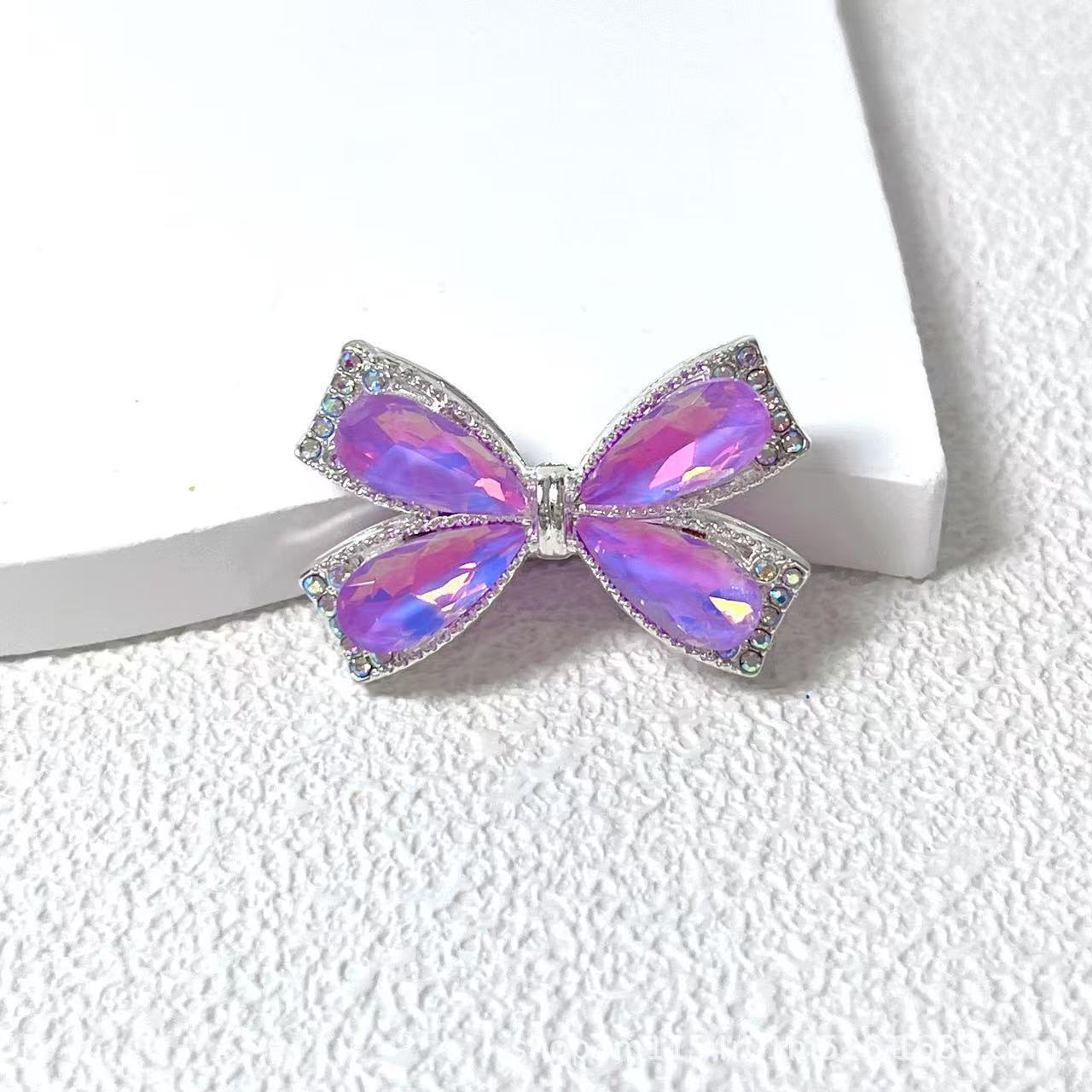 Wholesale Alloy Multicolor Crystal Bowknot Straight Hole Loose Beads