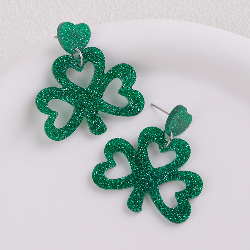 Wholesale  St.  Patrick' s Day Beer Festival  Vintage Clover  Acrylic Earrings