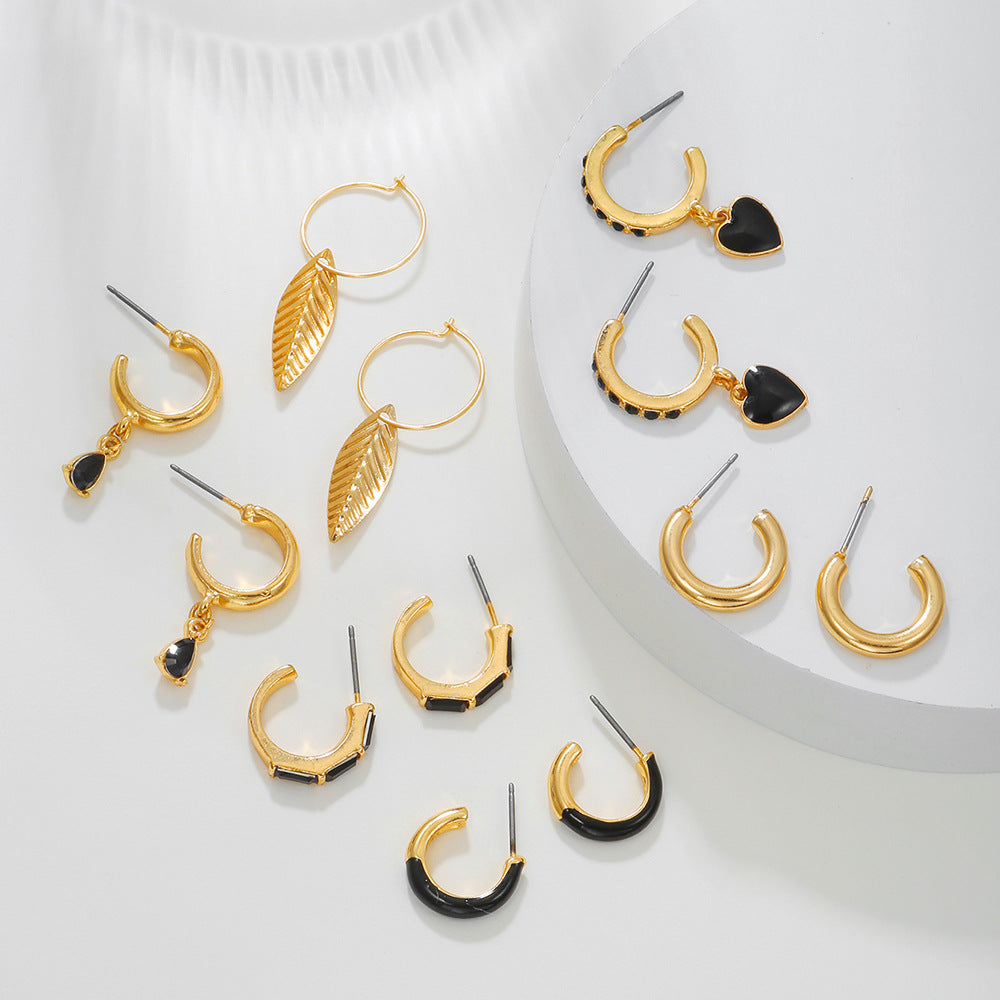 Wholesale Gothic Metallic Leaf Heart Alloy Earrings Set of 6