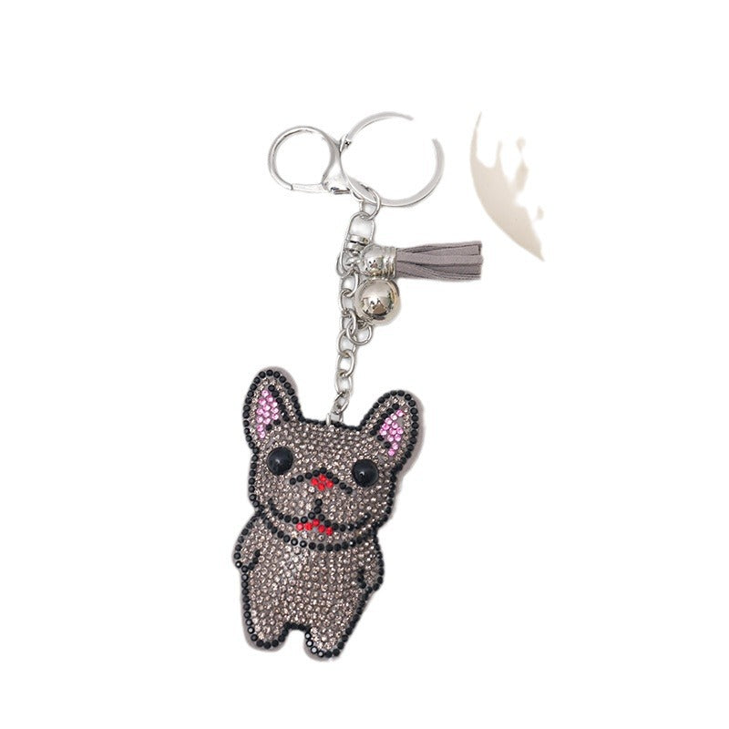 Wholesale 12pcs cartoon fighting dog hot rhinestone keychain
