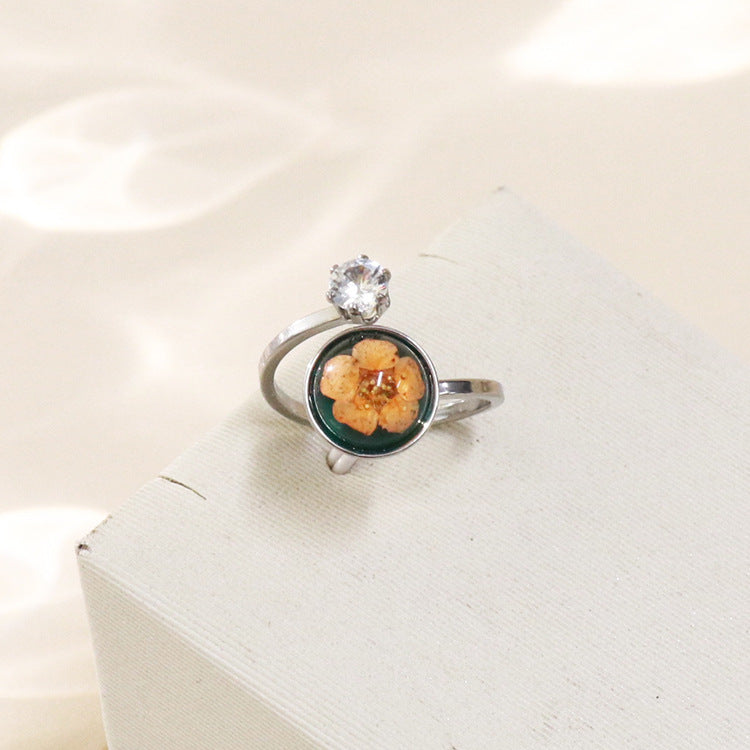 Wholesale 12pcs Zircon Everlasting Flower Stainless Steel Open Ring