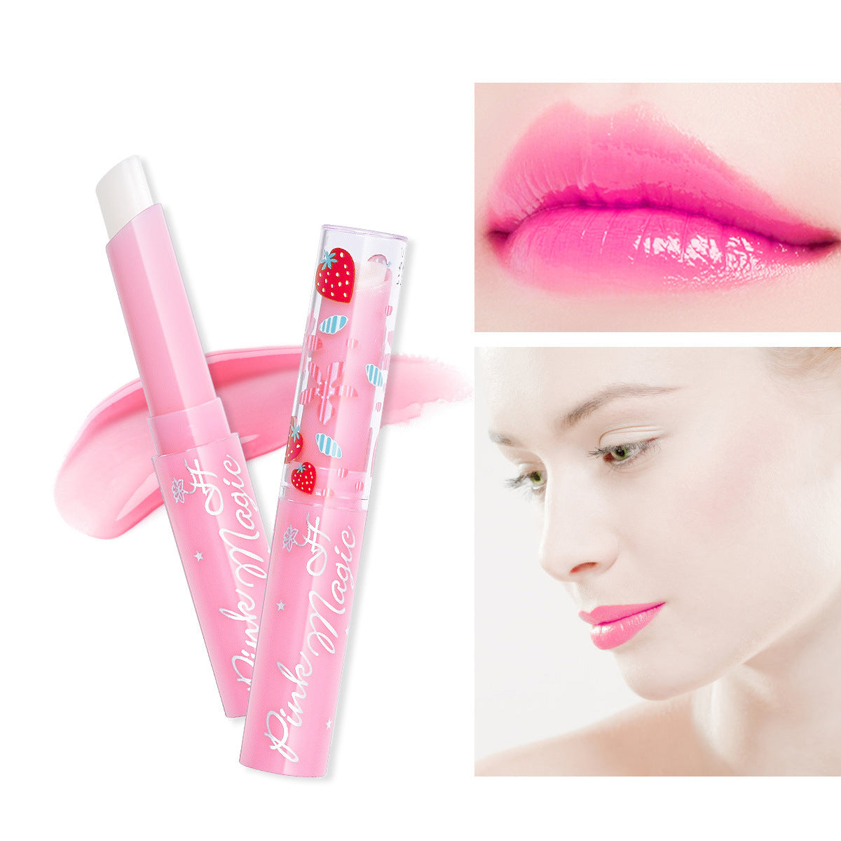Wholesale Plastic Strawberry Color Changing Lipstick Moisturizing Lip Balm