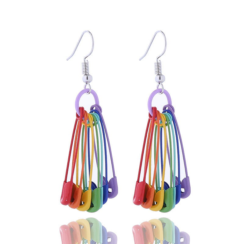 Wholesale LGBT Rainbow Pin Chain Geometric Love Earrings