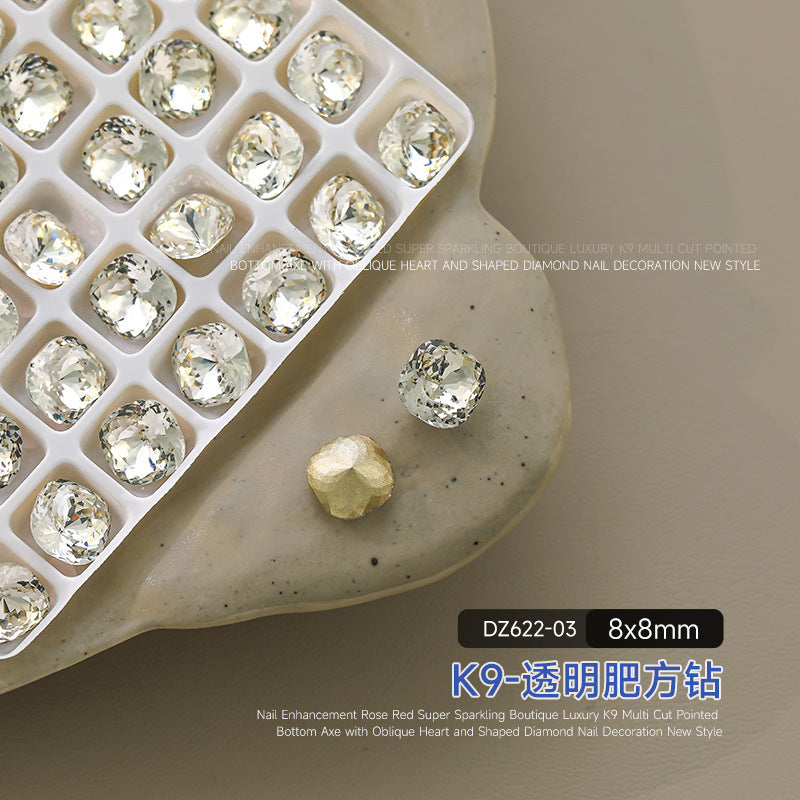 Wholesale flash pointed bottom drill magic fat square drill crystal drill ice through nail art decorative drill