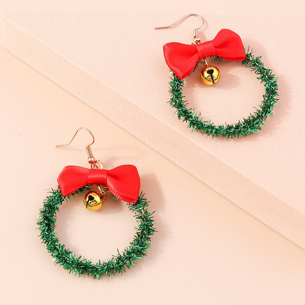 Wholesale Christmas Bells Flower Bow Plastic Earrings