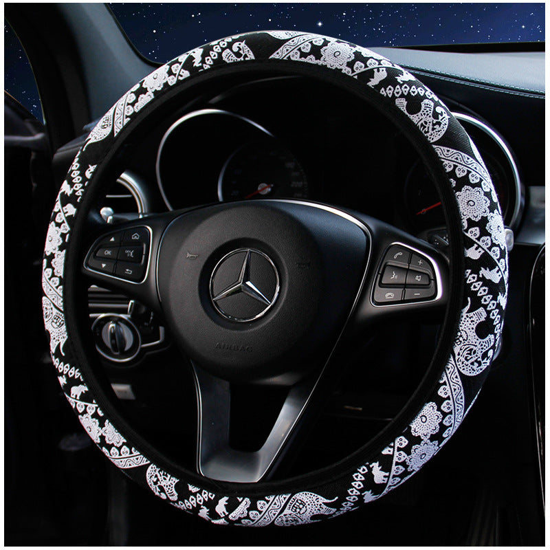 Wholesale Elephant Print Elastic Band Type Flax Car Steering Wheel Cover