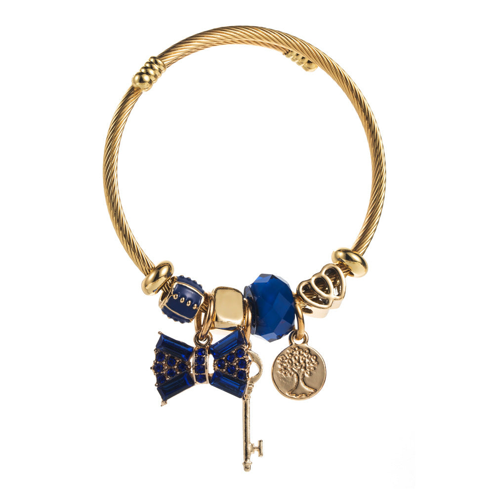 Wholesale Gold crystal bow with diamond studded adjustable Titanium Steel Bracelets