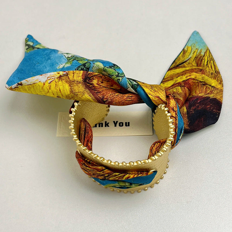 Wholesale Retro vintage style gold silk scarf open wide bracelet niche exaggerated high-end Bracelet