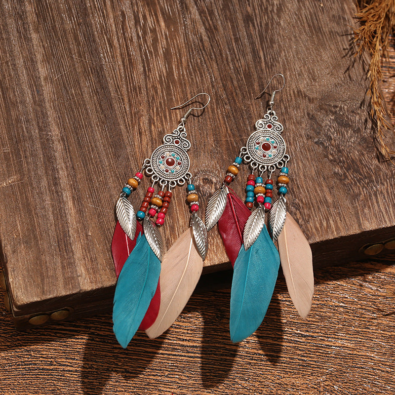Wholesale Bohemian Feather Vintage Tassel Earrings