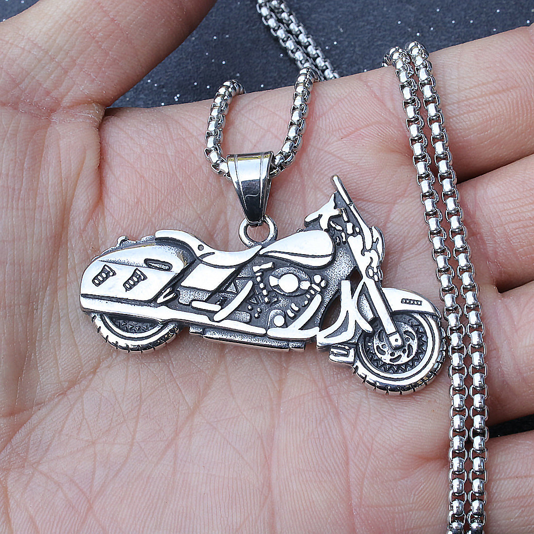 Wholesale Titanium Steel Men's Vintage Gothic Motorcycle Pendant Necklace