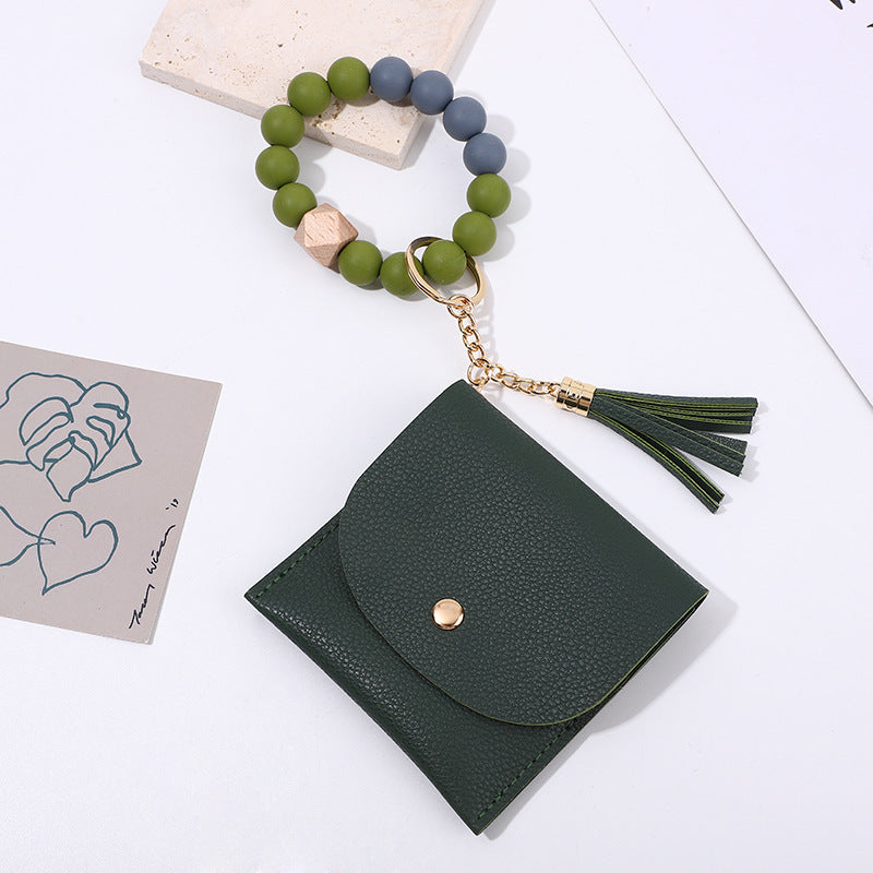 Wholesale Wooden bead card holder key ring bracelet ID card holder bracelet