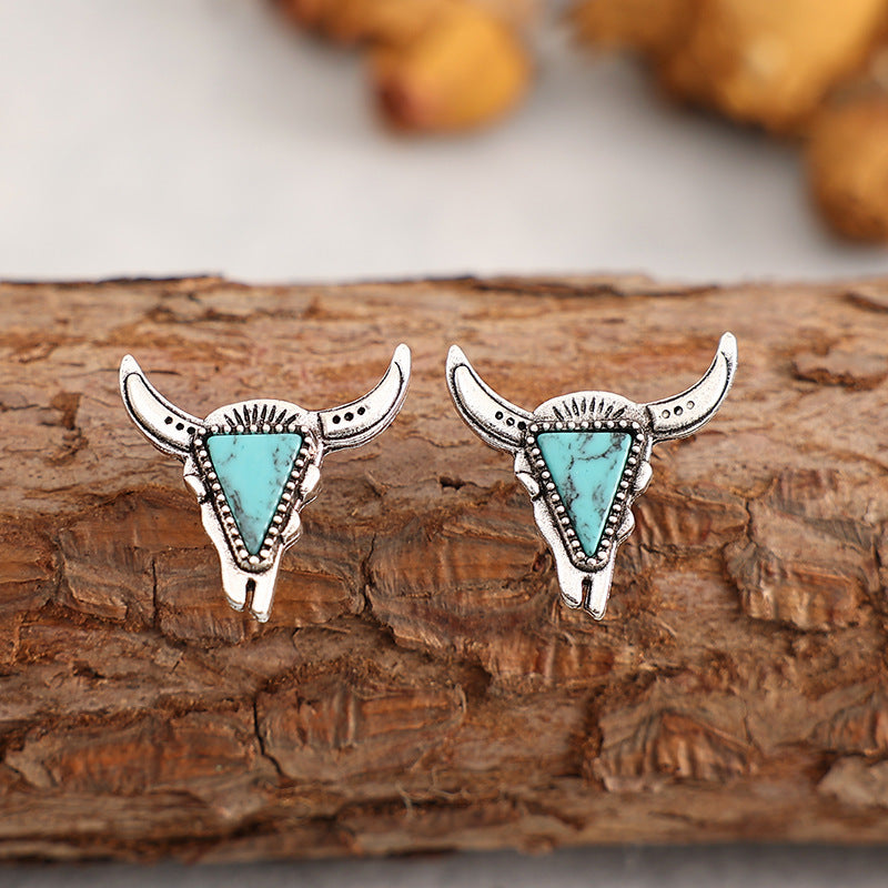 Wholesale Bull Head Turquoise Alloy Earrings