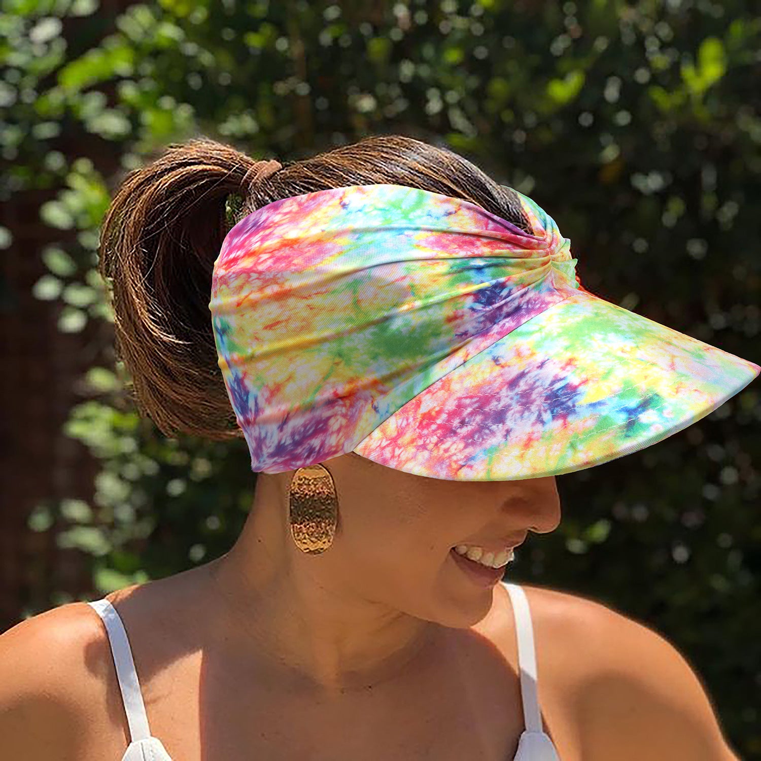 Wholesale New Summer Printed Sun Protection UV Large Brim Face Covering Outdoor Swimming Cap