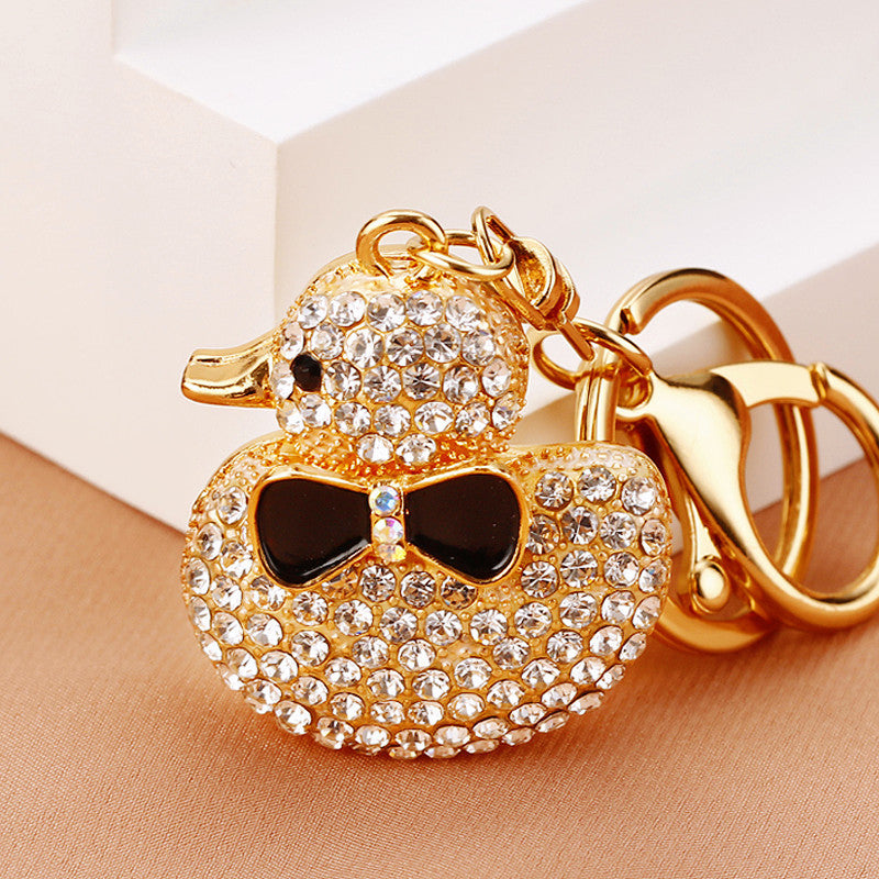Wholesale Cute Crystal Studded Little Yellow Duck Car Keychain Bag Charm For Women Boutique Resale Decorative Accessory