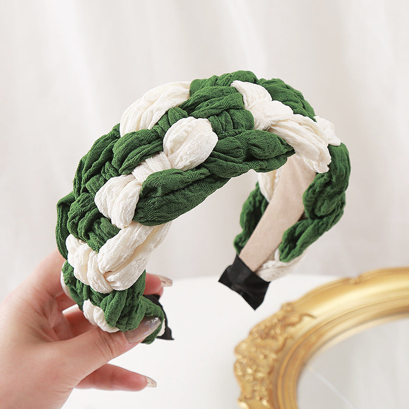 Wholesale Autumn and Winter Wide Version Knitted Double Color Block Headband