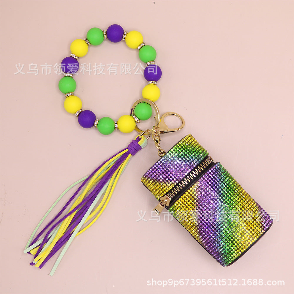Wholesale New Lipstick Bag Silicone Wrist Bracelet Diamond Ring Beaded Pendant Keychain
