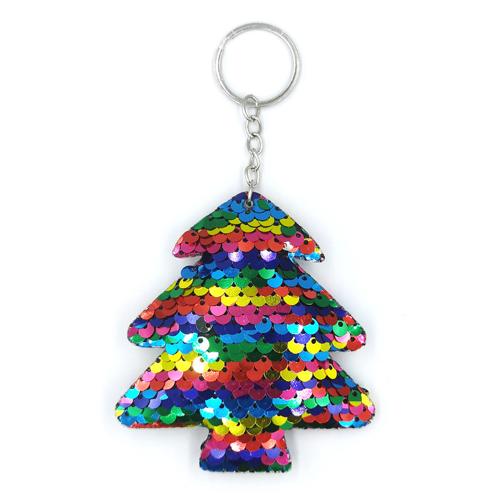 Wholesale Glitter Christmas Tree Reflective Bright Surface Rainbow Pine Keychains