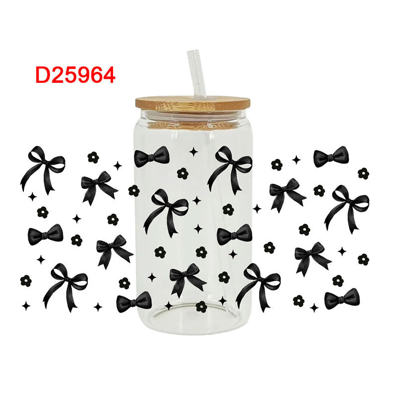 Wholesale pink bow  16oz Cup UV DTF Wraps