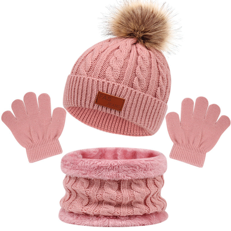 Wholesale Children's Winter Acrylic Wool Ball Hat Scarf Gloves Set