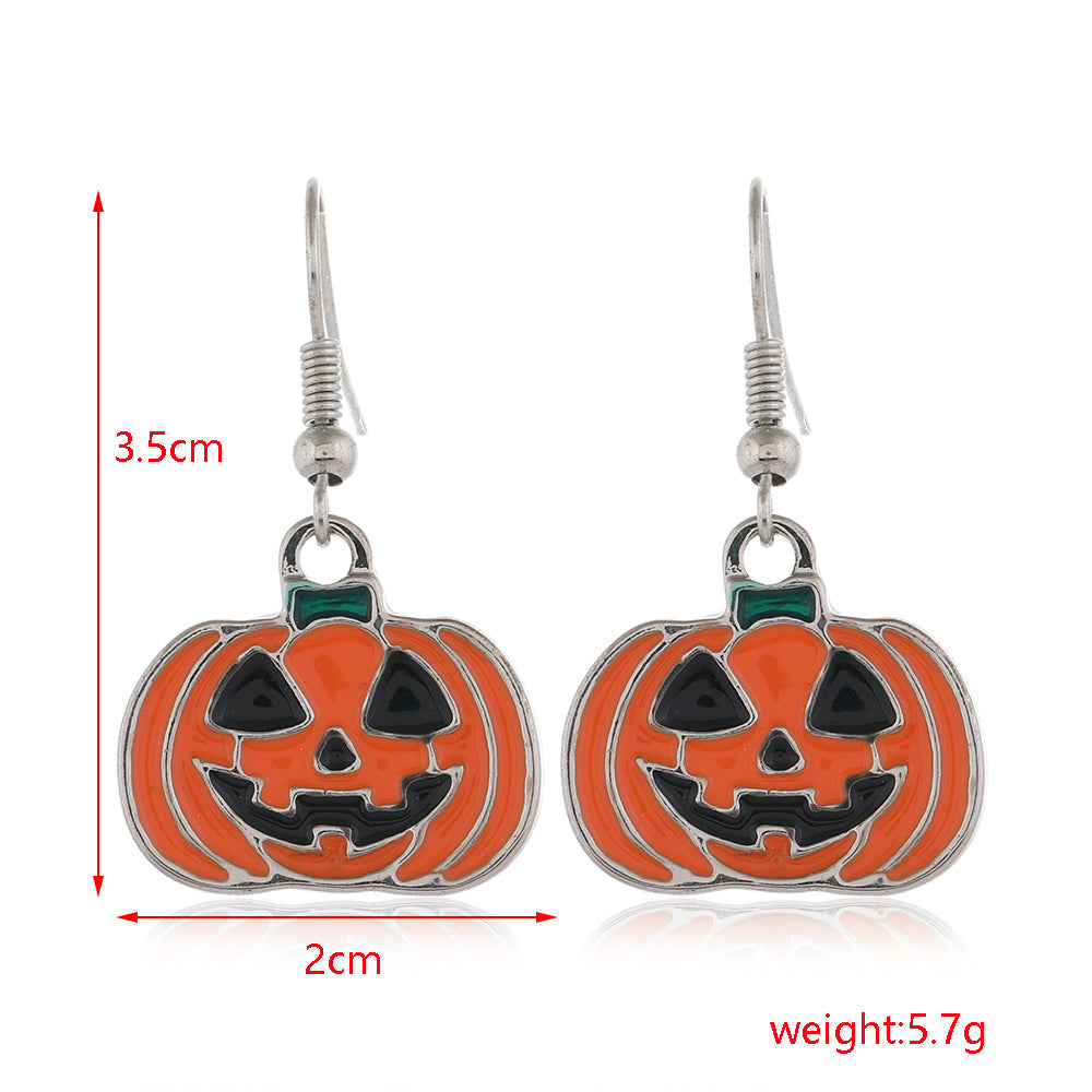 Wholesale Halloween Scary Funny Spider Pumpkin Alloy Dripping Oil Earrings