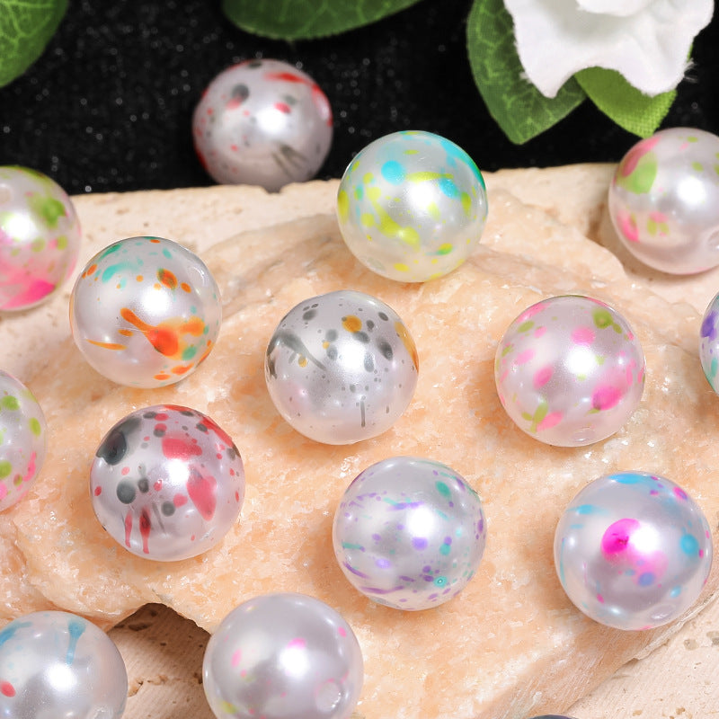 Wholesale 16mm 100pcs Color Splashed Ink Straight Hole High-gloss Imitation Pearl Loose Beads DIY Jewelry Accessories