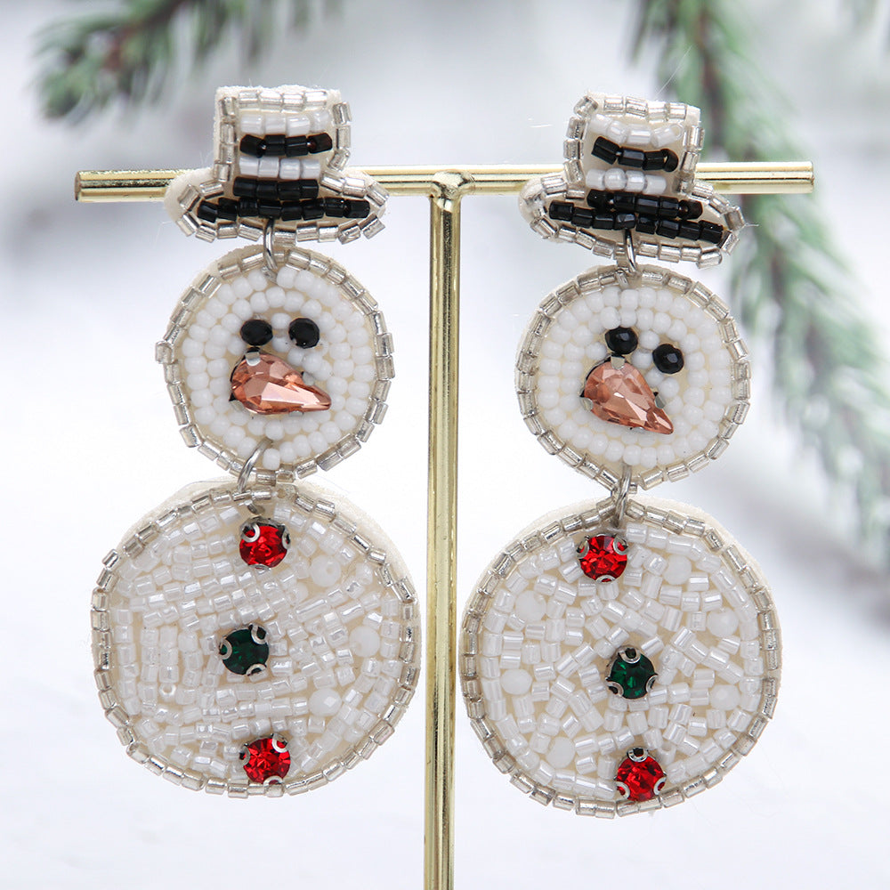 Wholesale Christmas Tree Style Exaggerated Pure Handmade Beaded Rice Bead Earrings