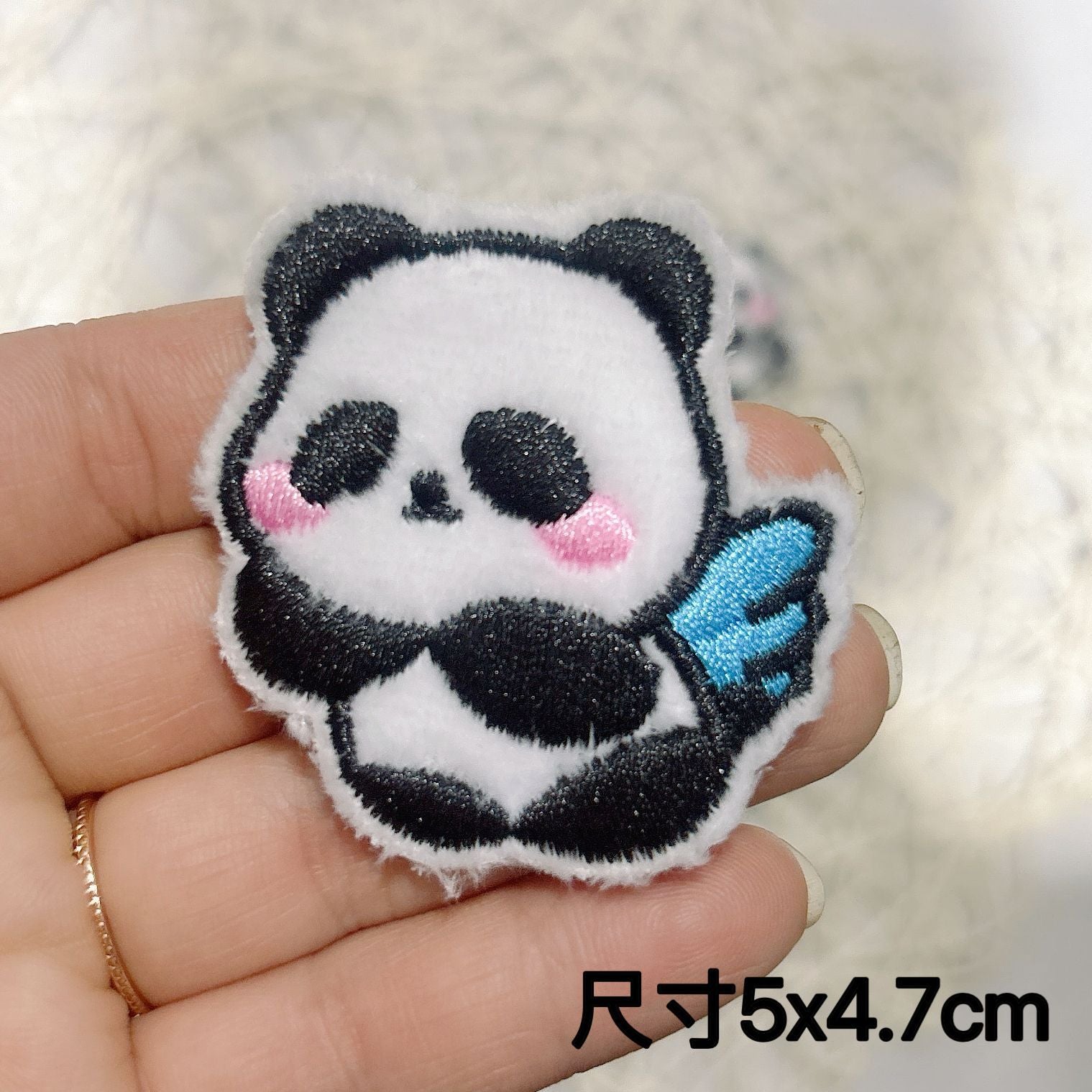 Wholesale 10pcs Self-Paste Plush Cartoon Panda Embroidered Cloth Sticker DIY Accessories