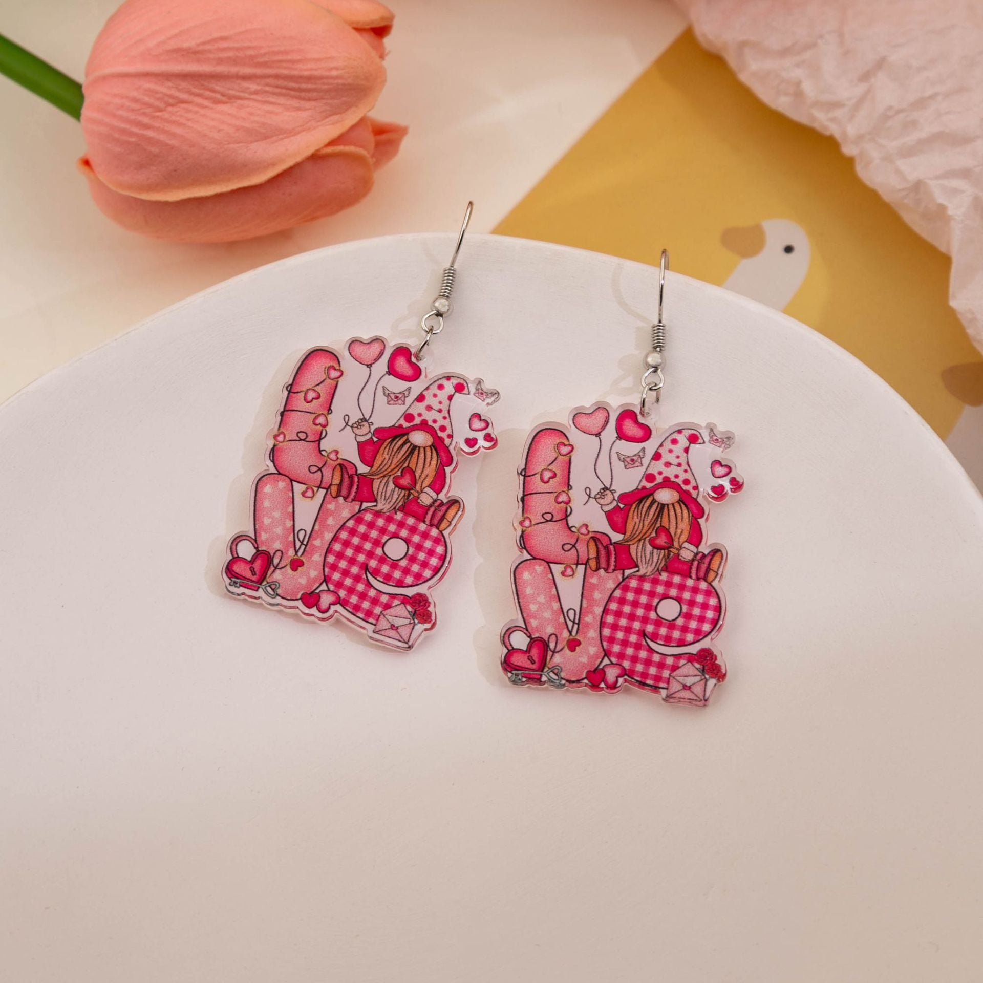 Wholesale Valentine's Day Love Gnome Flamingo LOVE Acrylic Earrings