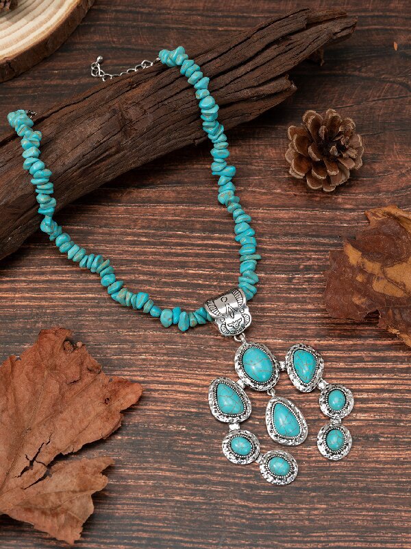 Wholesale Bohemia Water Drop Shape Turquoise Pendant Necklaces