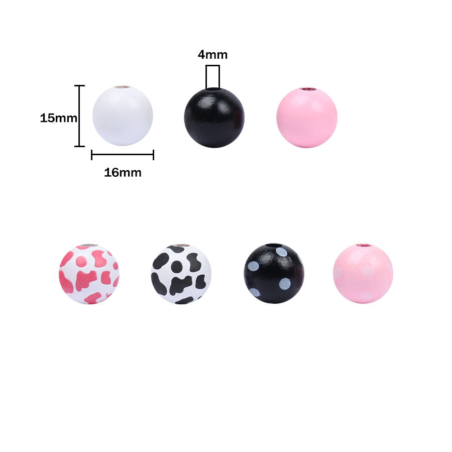 Wholesale 20PCS Cow Polka Dot Colorful DIY Hemp Rope Tassel Wooden Beads